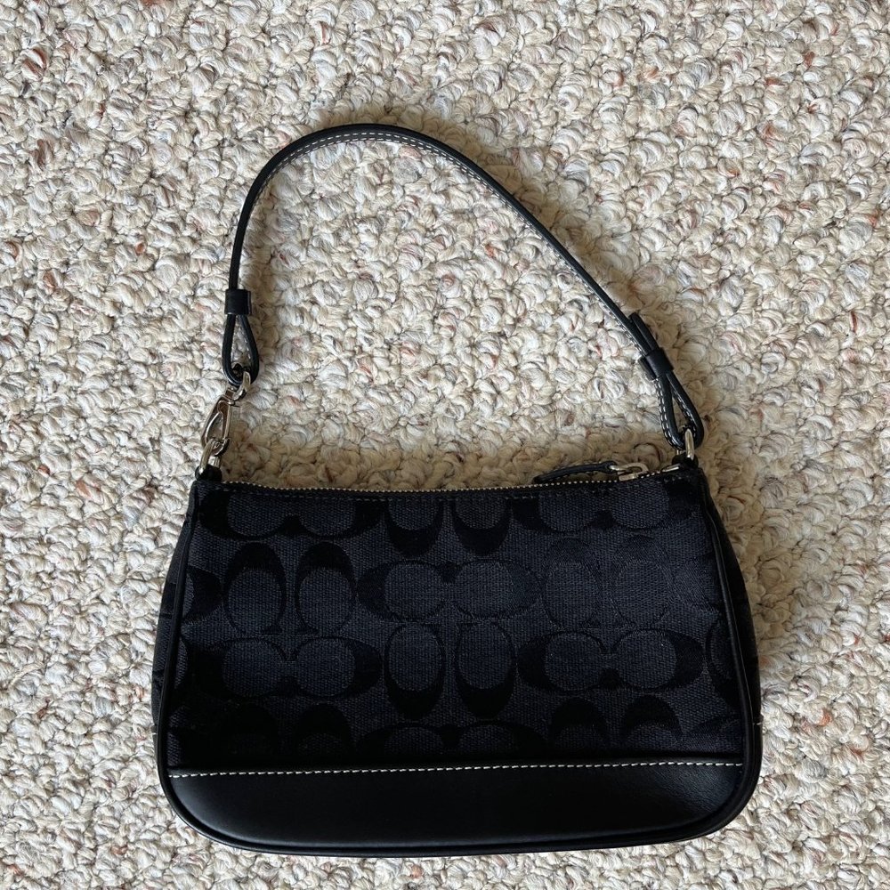 *Pristine* Coach Signature Black Canvas Leather Zipper Mini Bag Clutch